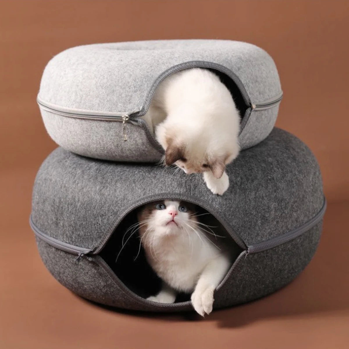 Le Tunnel Feutré Sleepy Buddy — donut en feutre 2 en 1 pour chat