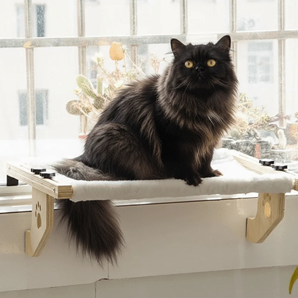 Le Belvédère Sleepy Buddy — hamac de fenêtre en bois pour chat